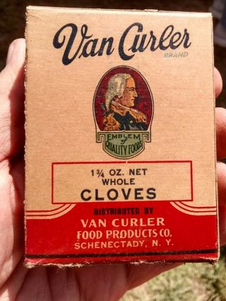 Antique Vintage Van Curler Whole Cloves Advertising Box 1.  75 Oz.  Old Stock