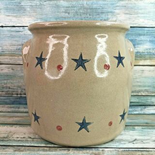Beaumont Brothers Pottery Star And Dot Salt Glazed Crock Canister Beige Blue Red