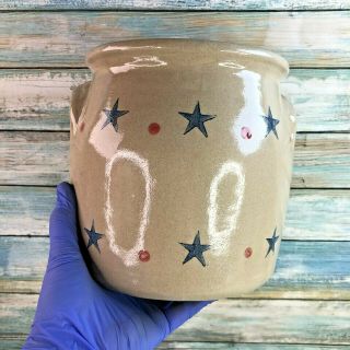 Beaumont Brothers Pottery Star and Dot Salt Glazed Crock Canister Beige Blue Red 2