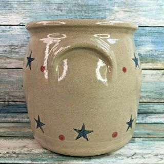 Beaumont Brothers Pottery Star and Dot Salt Glazed Crock Canister Beige Blue Red 3