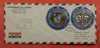 1970 Ajman Fdc Space Apollo 11,  Mercury 3 Silver Coins Registered