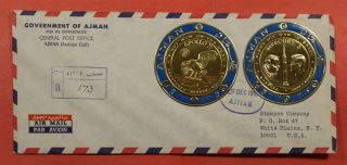 1970 Ajman Fdc Space Apollo 11,  Mercury 3 Gold Coins Registered