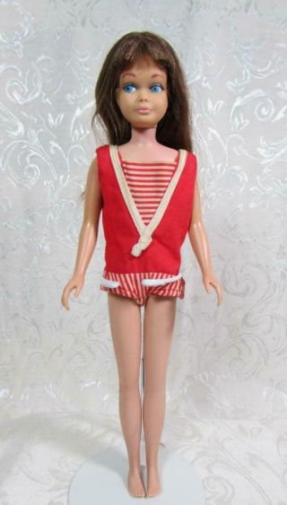 Vintage Skipper 0950 Brunette Doll In Swimsuit - Mattel 1960 