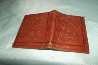 Vintage Hand Tooled Leather Wallet Billfold Made In Morocco Floral Design