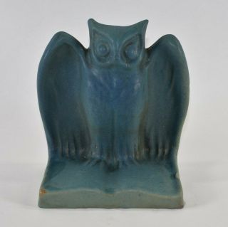 Vintage Van Briggle Pottery 1920 Matte Blue Owl Bookend
