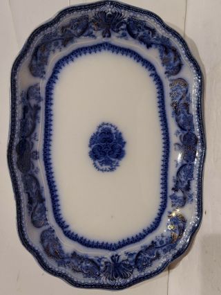 Antique Flow Blue China Platter 12.  5 