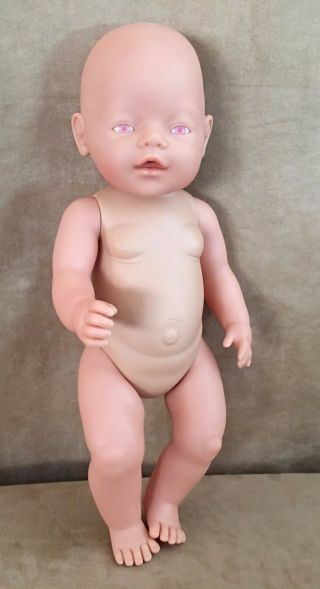 Zapf Creations Baby Born Doll Nude Eyes Pink Girl 17 " Hardbody