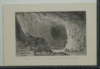 1833 Antique Engraving Of Thrang Crag Slate Quarry,  Great Langdale,  Westmoreland