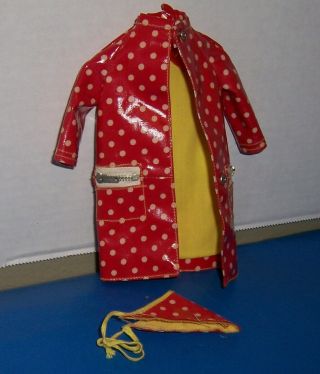 Vintage Mattel Barbie Doll 1965 Francie Red Polka Dot Raincoat Match Head Scarf
