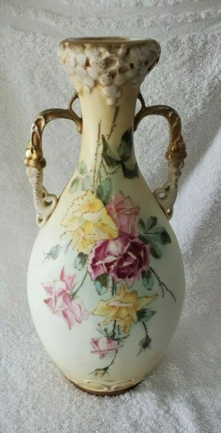 Antique Amphora Turn Teplitz Rstk Vase Austria Two Handled Hand Painted Vase 15 "