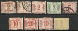 Egypt 1884 - 1888 Postage Due Selection X 9 /