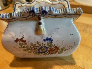 Unique Antique French Faience Hand Painted Pocket Book Vase From Estate
