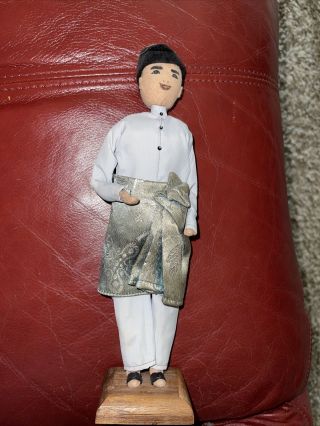 Vintage Cloth Doll On Wooden Base India Indian Doll