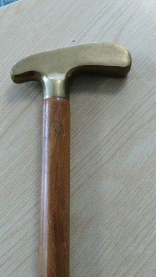 Vintage Solid Brass Golf Putter Wooden Walking Stick Cane 2 - Parts