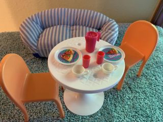 Vintage Toymax Barbie Fabric Furniture Couch 1994 Blue Stripes Table,  Chairs,  Misc