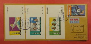 1970 Ajman Fdc Space Apollo Missions Imperfs Registered