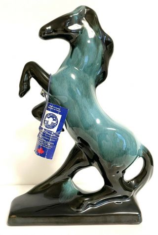 Blue Mountain Pottery Large 12 " Rearing Horse Black/teal Vintage Figurine L965