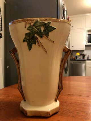 Vintage McCoy Pottery English Ivy Flower Vase 9 - 1/4” tall Handles 3