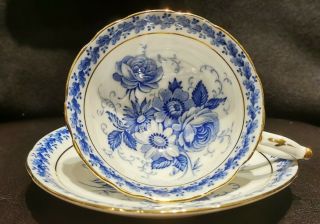 Paragon Blue White Gold Roses Cup And Saucer By Appointments China Potters