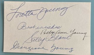 Loretta Young Sally Blane Polly Ann & Georgiana Young Sisters Signed Card 3x5