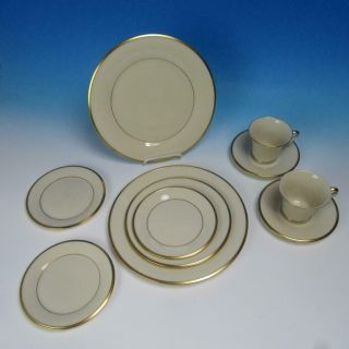 Lenox China - Eternal Gold Trim - 2 Dinner,  Salad,  3 Bread Plates,  Cup,  Saucer