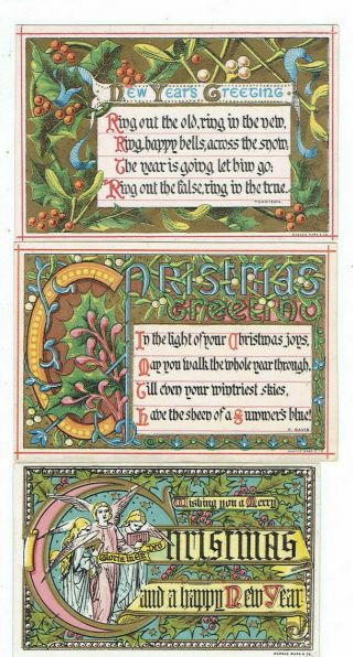 3 X Attractive Victorian Christmas Greetings Cards Art Nouveau Stylised Borders