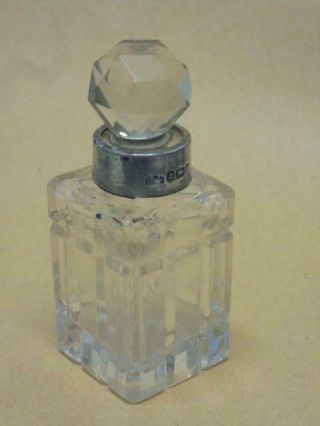 Vintage Cut Glass Scent Bottle With Silver Rim - Birmingham 1913?