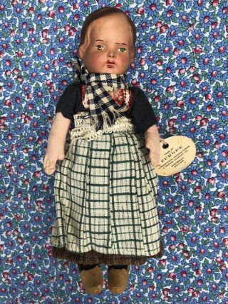 Vintage Eva Celluloid Head & Cloth Body ‘europe’ Holland 10” Doll C.  1930’s