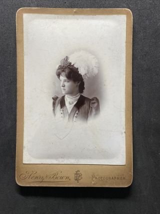Victorian Photo: Cabinet Card: Elegant Young Lady Feather Hat: Bown London