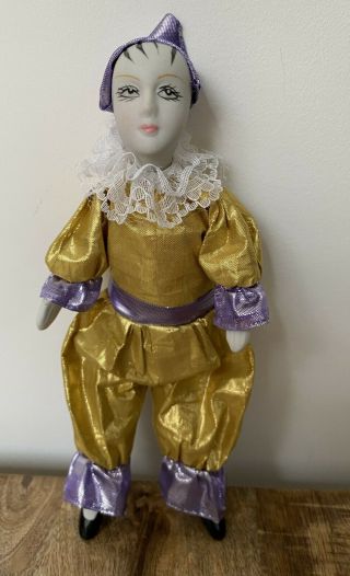Vintage Porcelain Pierrot Harlequin Jester Doll Clown 8 Inches
