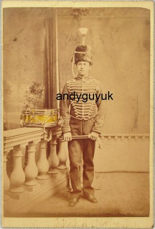 Cabinet Card Royal 1st Devon Yeomanry Military Soldier Drummer Drum Exmouth