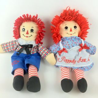 Vintage Raggedy Ann & Andy Dolls 13” Stuffed I Love You Heart Red White Blue