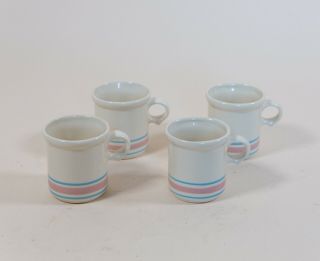 Mccoy Pottery Pink & Blue Stripe Coffee Mug Cup Set Of 4 1412 Usa