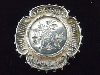 Vintage Or Antique Sterling Silver Brooch Engraved Flowers And Surround Damage