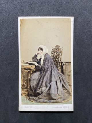 Victorian Carte De Visite Cdv: Lady Reading Full Colour Tinted: Hawke Stonehouse