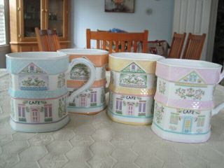 Lenox Village Fine Porcelain Coffee Mugs - Set Of 4 - Vintage 1992