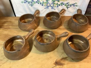 Vintage Mccoy 7054 Brown Canyon Mesa Pottery Soup Bowls Set 6