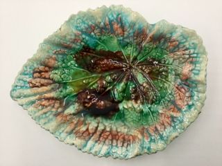 Antique Majolica Begonia Leaf Dish Plate Victorian