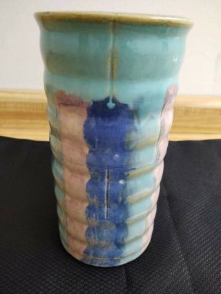 Hull Pottery Early Art,  1920s 3 Colored Stripe Stoneware Vase.