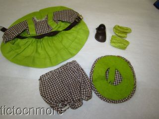 Vintage Tagged Vogue Ginny Doll Outfit Brown Checked & Chartreuse Dress Set
