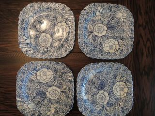 Set Of 4 Vintage Tiffany & Co Johnson Brothers Liberty Blue Square Salad Plates