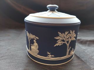 Antique Wedgwood England Jasperware Cobalt Blue Jar With Lid