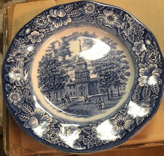 (4) Liberty Blue Independent Hall Staffordshire Ironstone Plates,  Sugar/creamer