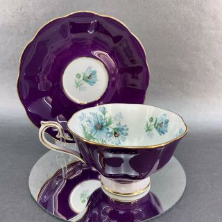 Royal Albert Teacup & Saucer Purple Floral Vintage Bone China UK Tea Cup Bx4 3