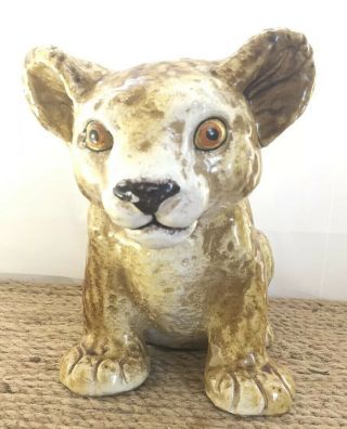 Italian Italy Pottery Lion Cub Cat Kitten Baby Figurine Statue 7.  5 Inches Large