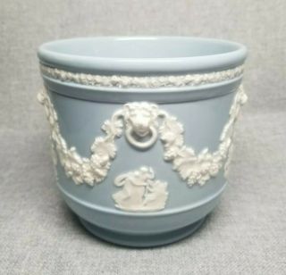Wedgwood Embossed Queensware Cream on Glossy Lavender Cache Pot Jardiniere 3