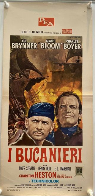 The Buccaneer Italian Locandina (1970 Rr) Yul Brynner & Charlton Heston