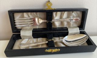 Vintage Epns Silver - Plated Fork And Spoon Boxed Set Christening Gift
