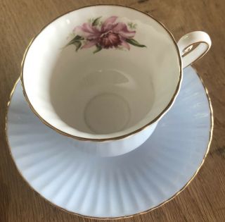 Very Rare Paragon “purple Jonquil” On Fluted Soft Baby Blue Teacup And Saucer.