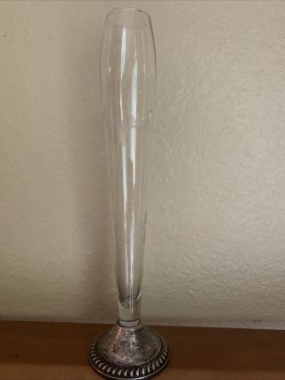 Duchin Creation Sterling Silver Etched Glass Tall Bud Vase